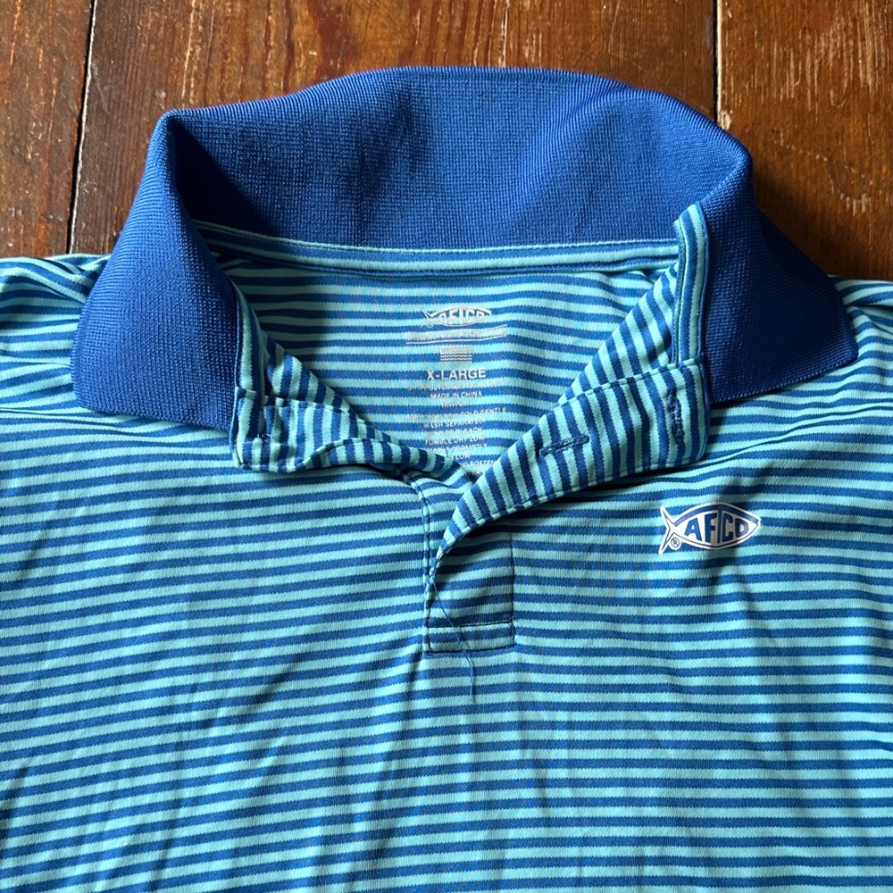 AFTCO Blue and Teal Striped Polo